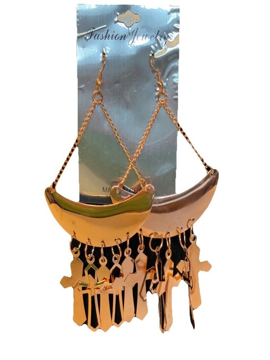 Fashion Jewelry Jewelry - Statement Crescent Moon Dangle Earrings Boho Copper Tone Chandelier Cross Charms